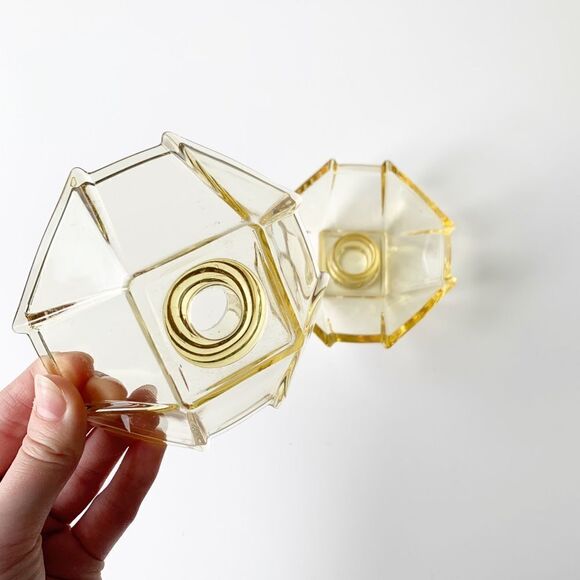 Set of 2 Clear Glass Taper Candle Holders Clear Yellow Mini - Picture 4 of 7